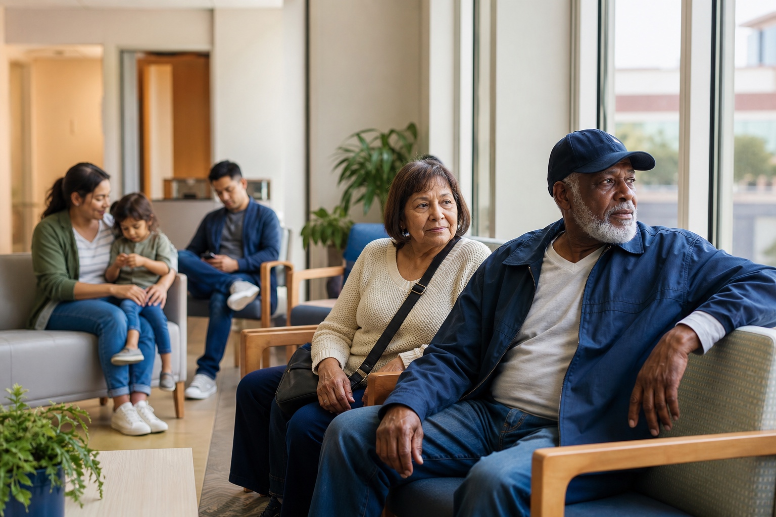 Patients and families waiting at a community health center