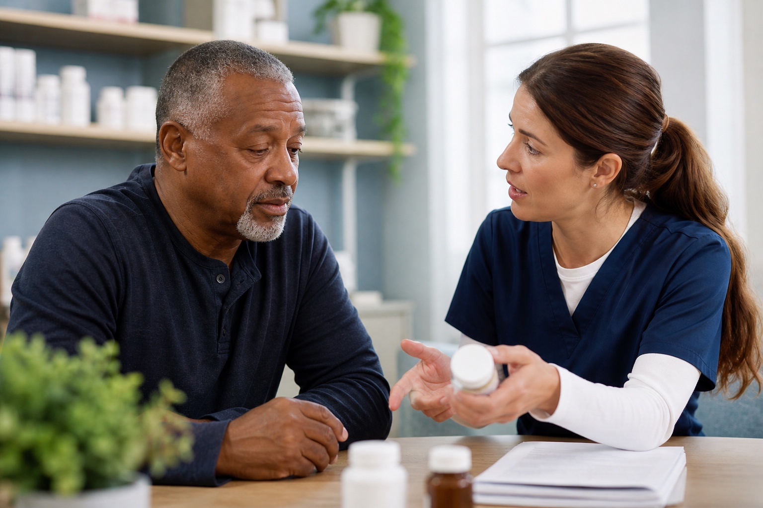 A specialist reviewing a treatment plan with a patient